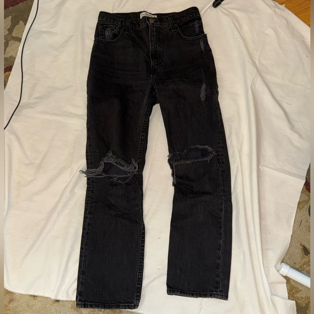 Abercrombie & Fitch Black Ripped Straight Leg Jeans 25 inseam